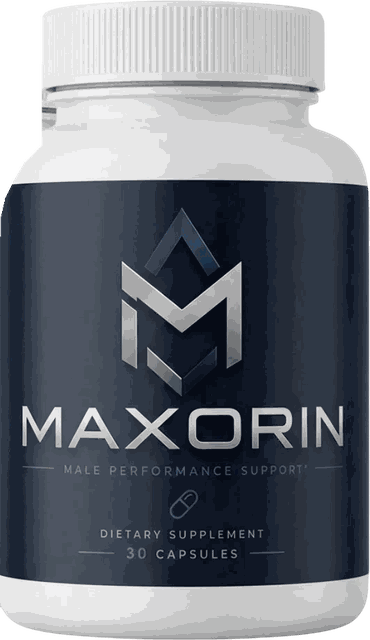 Maxorin: a dark navy bottle of 30 capsules labelled Male Performance Support